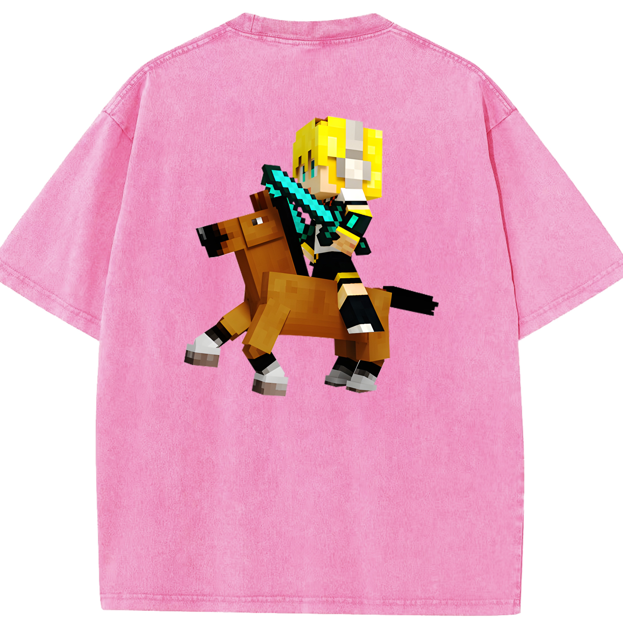 （画像用） マインクラフト ブロックの世界 Minecraft MC Block world 綿100% ヴィンテージ風 半袖Tシャツ（背面プリント）